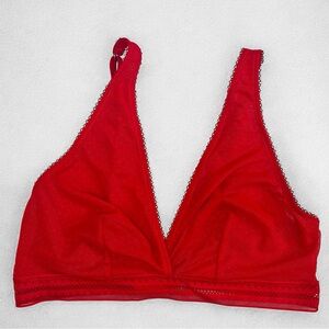 Free People Unlined Bralette Sheer Lace Wireless Red Valentine Womens Size Large